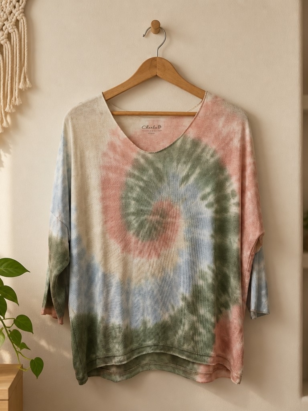 CHARLIE B Tie-Dye Pullover in Pink, Green, Blue, Cream